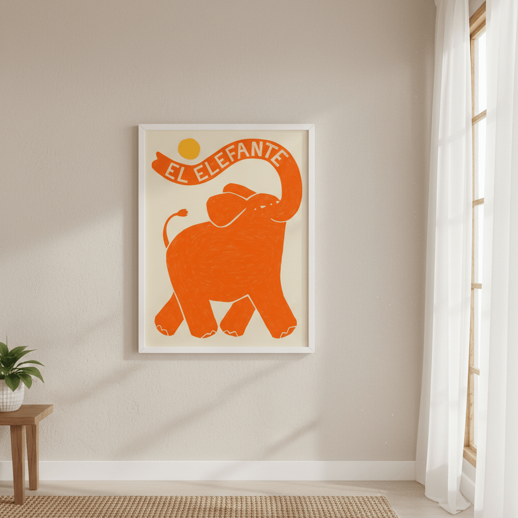 El Elefante Orange by Manne Jalilian wall - art - picture - poster