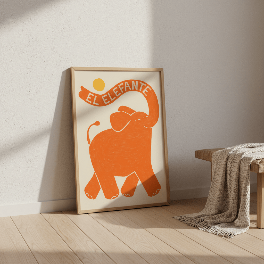 El Elefante Orange by Manne Jalilian wall - art - picture - poster