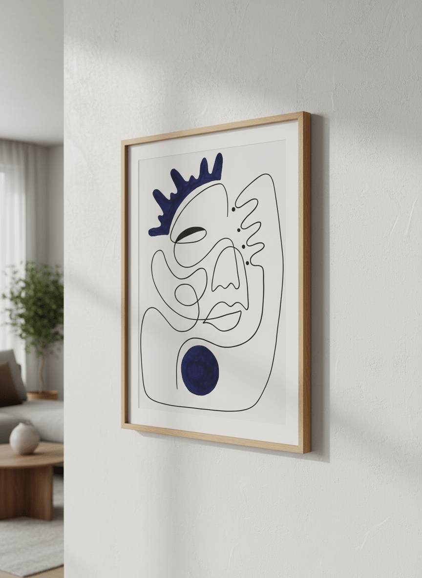Modern wall art styled above a sofa in a neutral living room