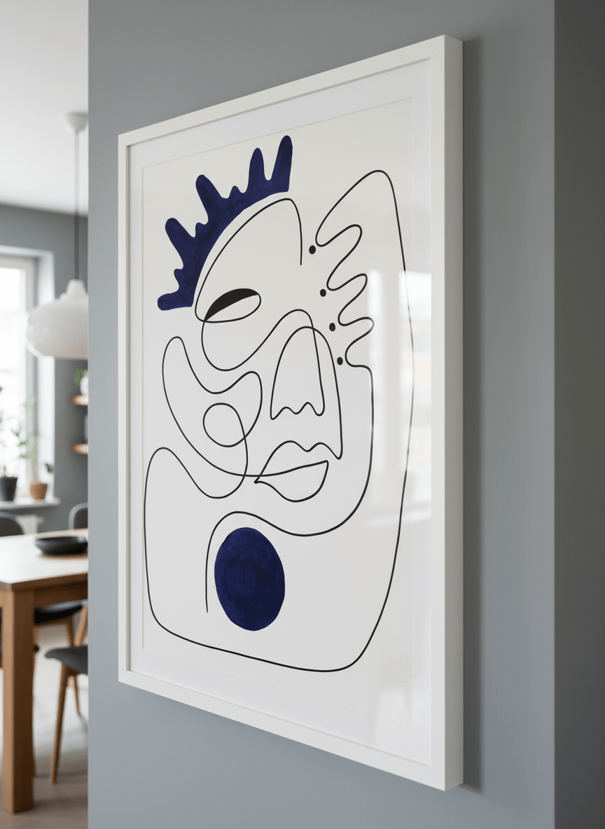 Wall art styled above a dining table in a contemporary home