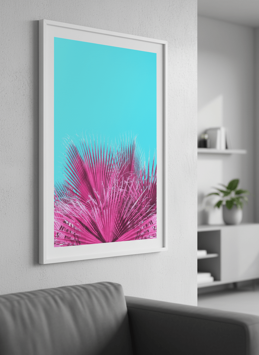 Modern wall art styled above a sofa in a neutral living room