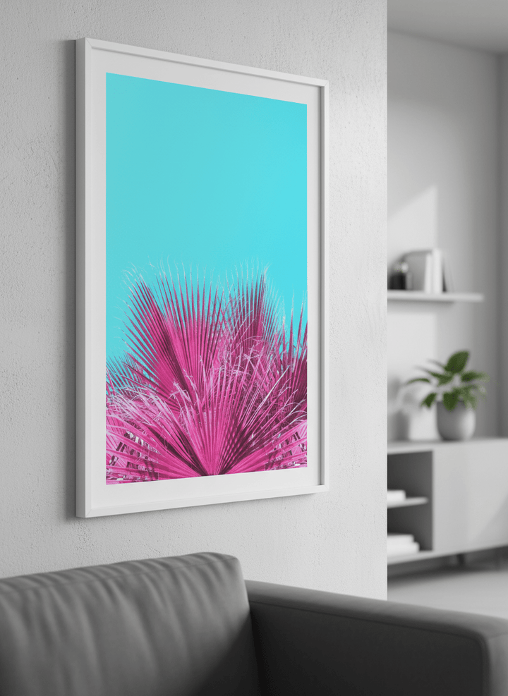 Modern wall art styled above a sofa in a neutral living room