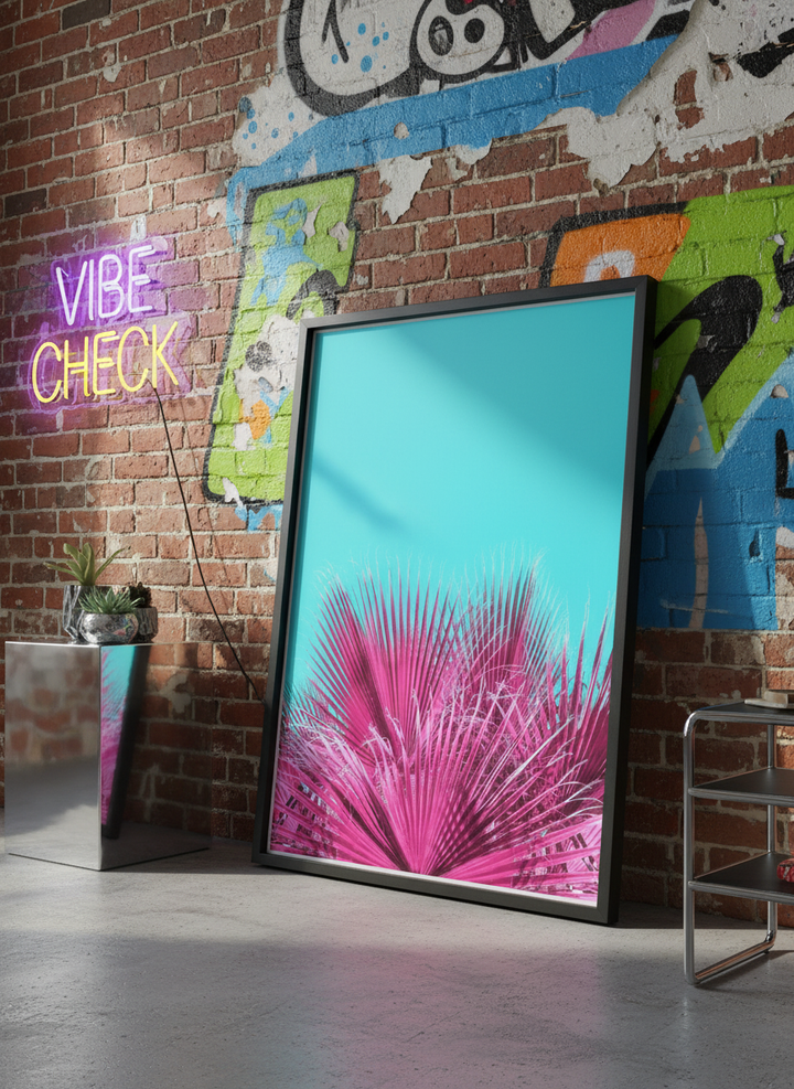 Bold wall art styled in a colourful, eclectic modern home