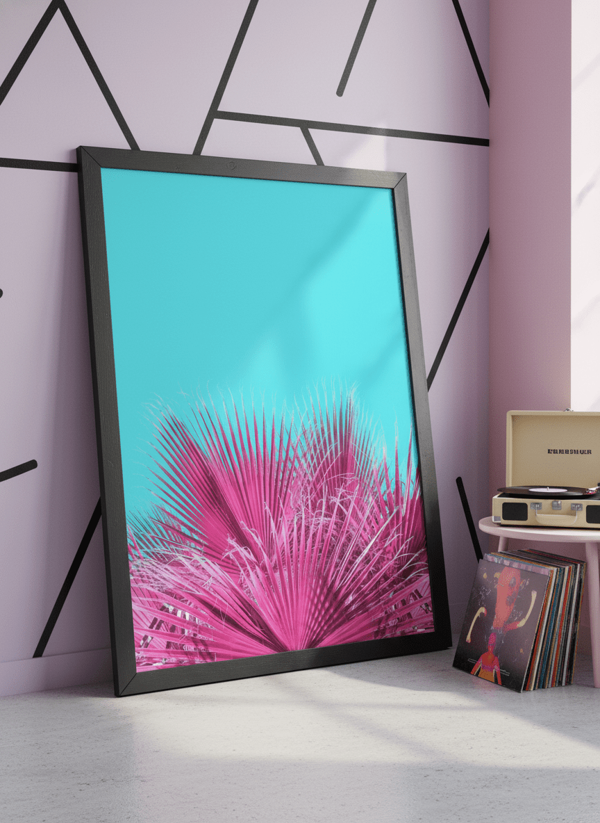 Bold wall art styled in a colourful, eclectic modern home