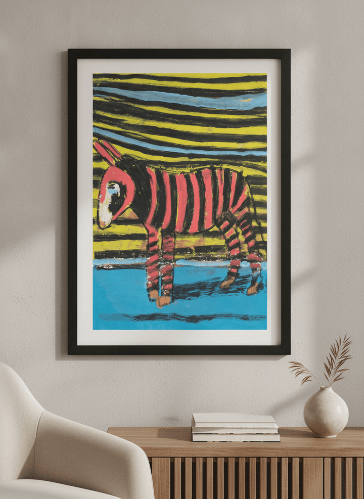 Modern wall art styled above a sofa in a neutral living room