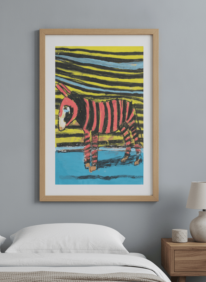 Minimalist artwork displayed in a calm, light-filled bedroom interior