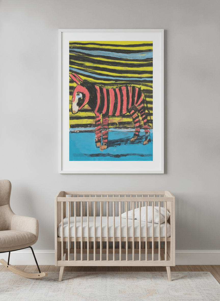 Soft neutral wall art styled in a serene nursery with pastel tones