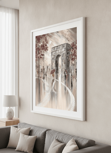 Modern wall art styled above a sofa in a neutral living room
