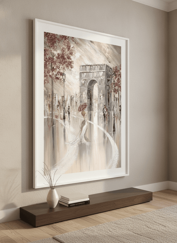 Monumental artwork centred on a feature wall in a luxe interior
