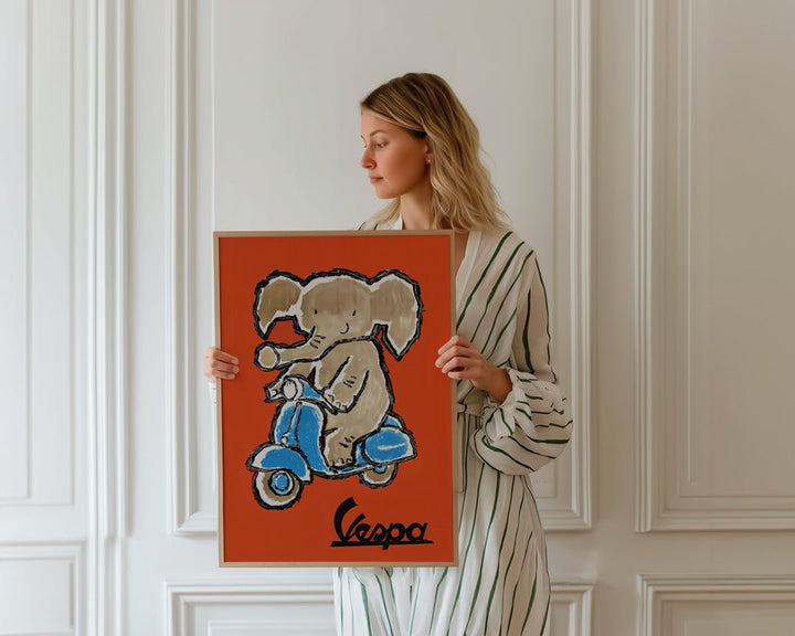 Elephant Riding Vespa Living Room Wall Art - Style My Wall