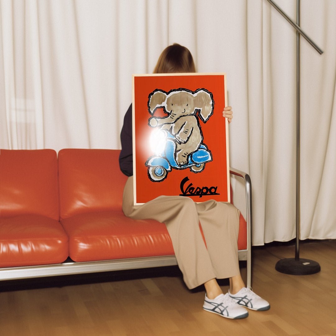 Elephant Riding Vespa Living Room Wall Art - Style My Wall