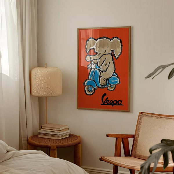Elephant Riding Vespa Living Room Wall Art