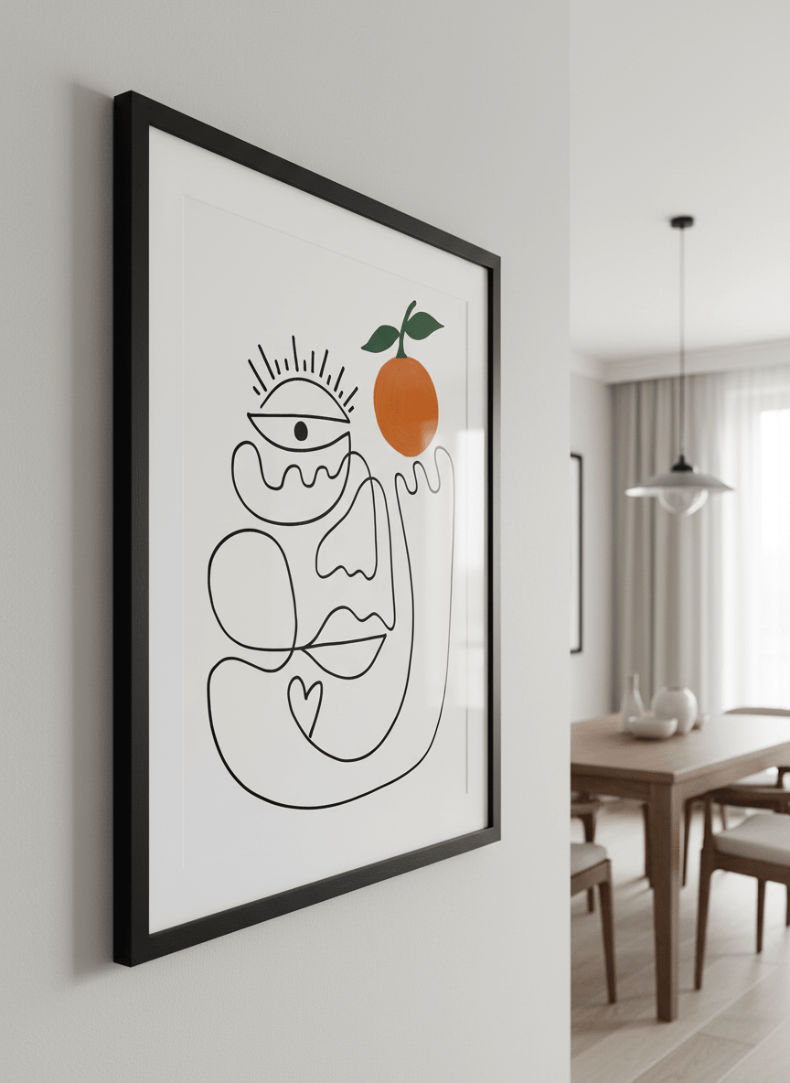 Wall art styled above a dining table in a contemporary home