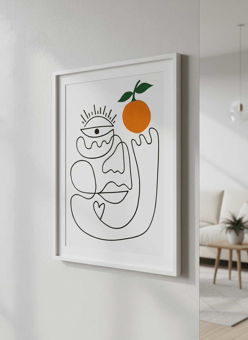 Modern wall art styled above a sofa in a neutral living room