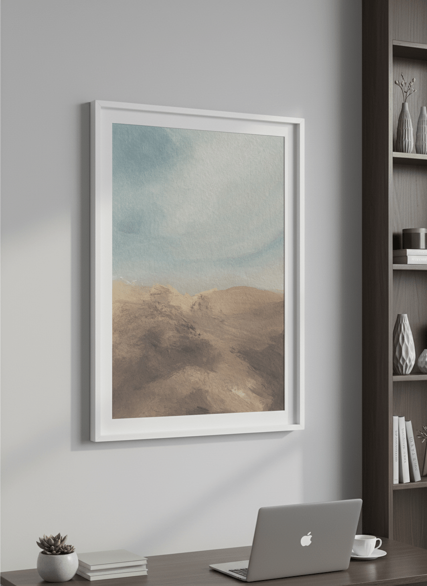 Contemporary wall art featured in a bright modern office workspace