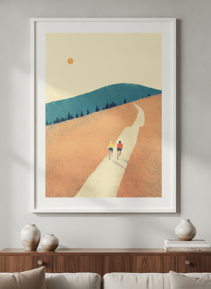 Modern wall art styled above a sofa in a neutral living room