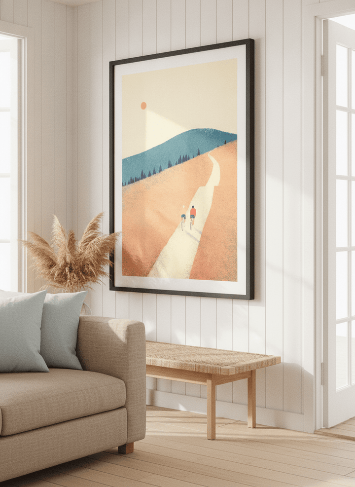 Neutral wall art displayed in a sunny coastal beach house