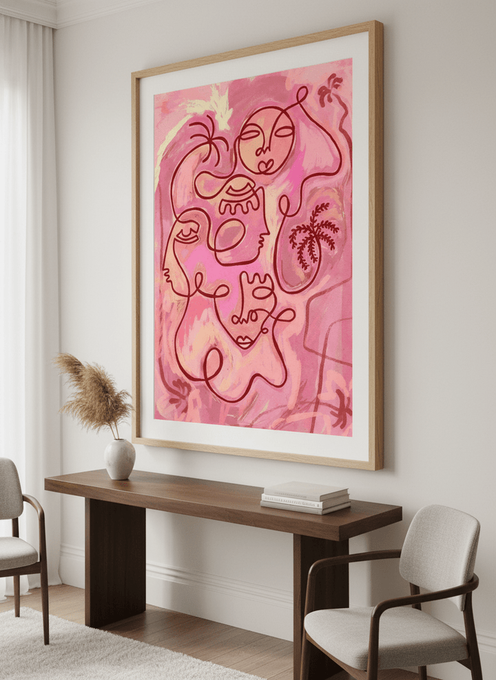 Monumental artwork centred on a feature wall in a luxe interior