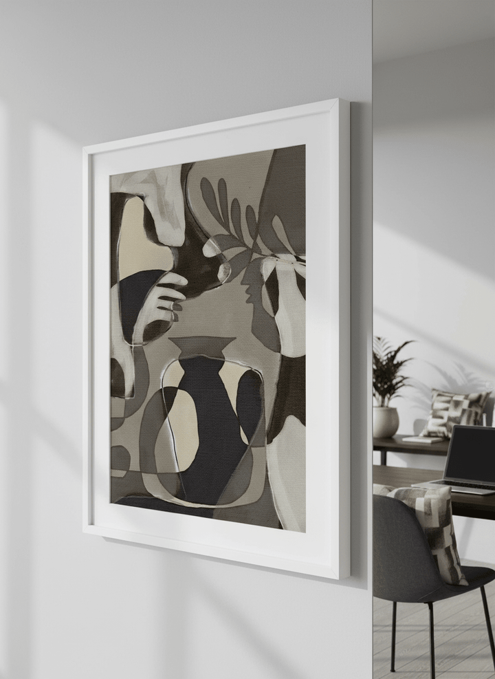 Contemporary wall art featured in a bright modern office workspace