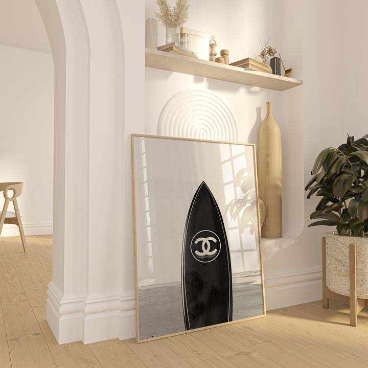 Chanel Surfboard Beach Photograph Print,gallery wall,timber border