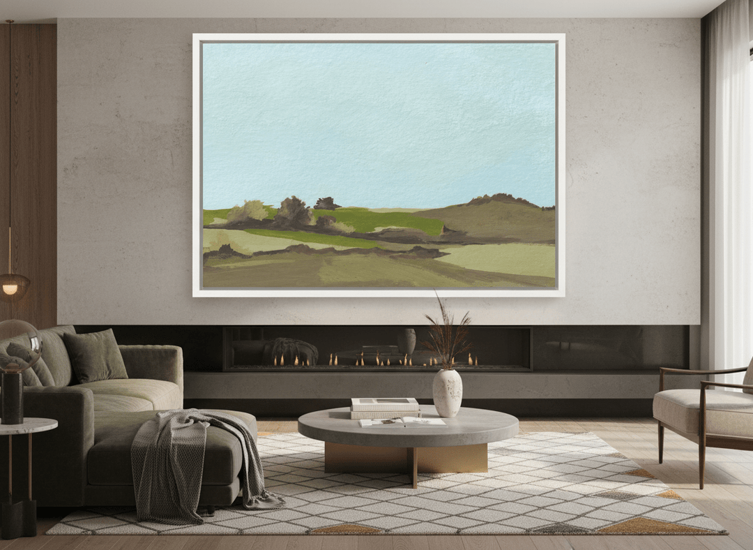 Monumental artwork centred on a feature wall in a luxe interior