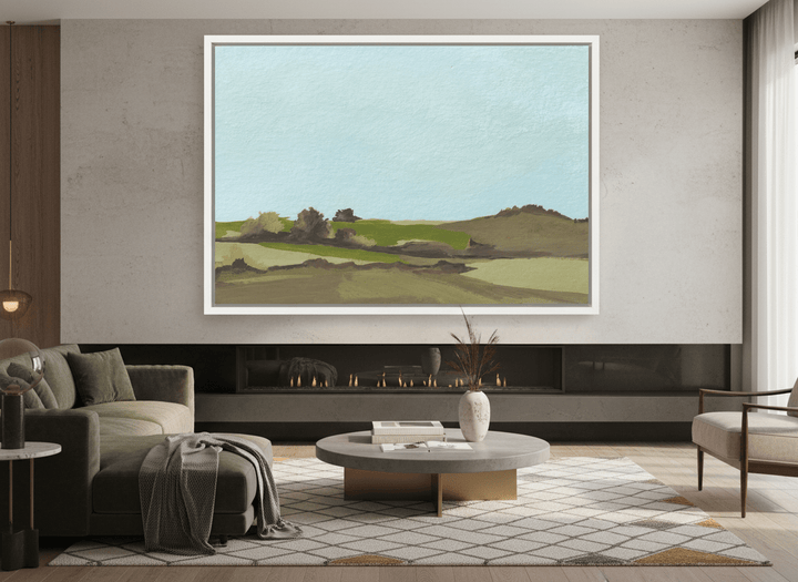 Monumental artwork centred on a feature wall in a luxe interior