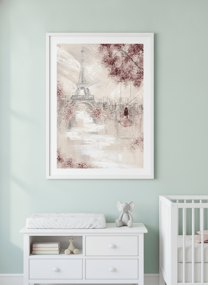 Soft neutral wall art styled in a serene nursery with pastel tones