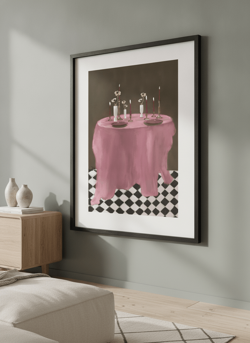 Modern wall art styled above a sofa in a neutral living room