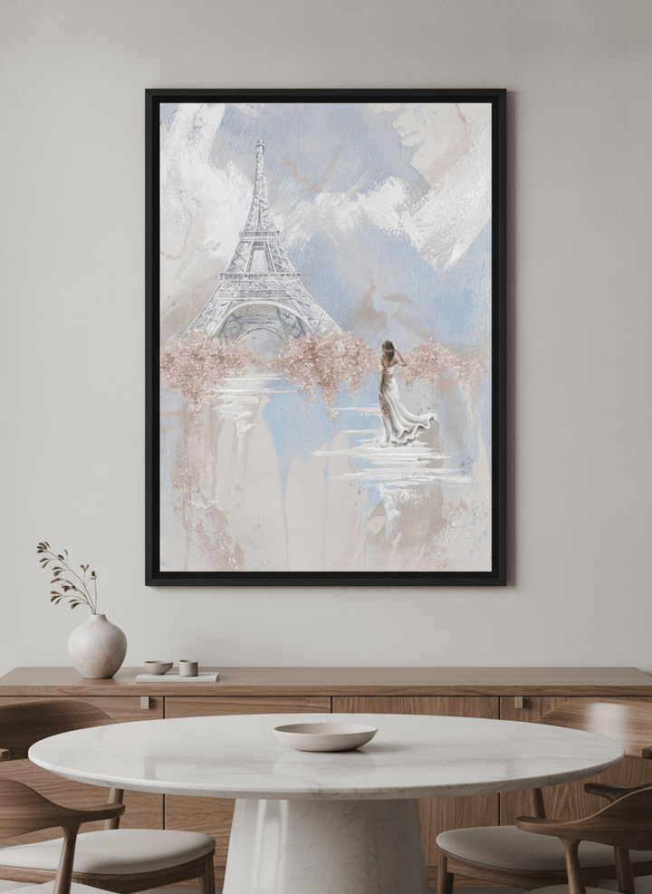 Wall art styled above a dining table in a contemporary home