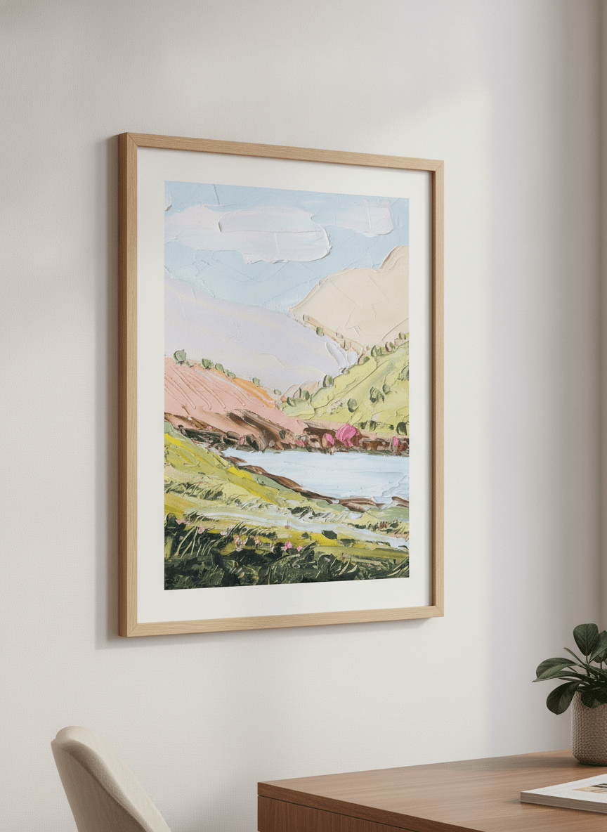 Contemporary wall art featured in a bright modern office workspace