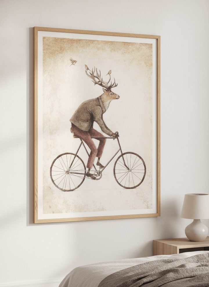 Minimalist artwork displayed in a calm, light-filled bedroom interior