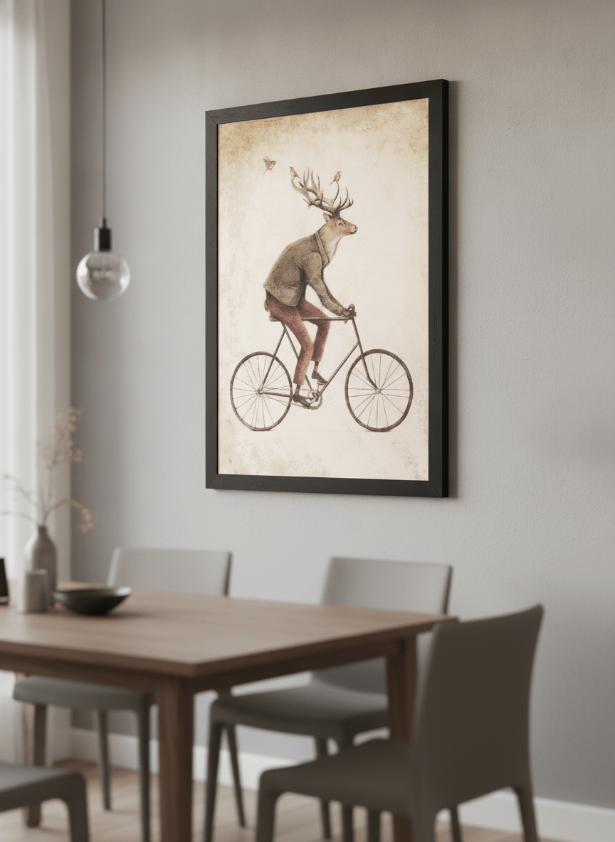 Wall art styled above a dining table in a contemporary home