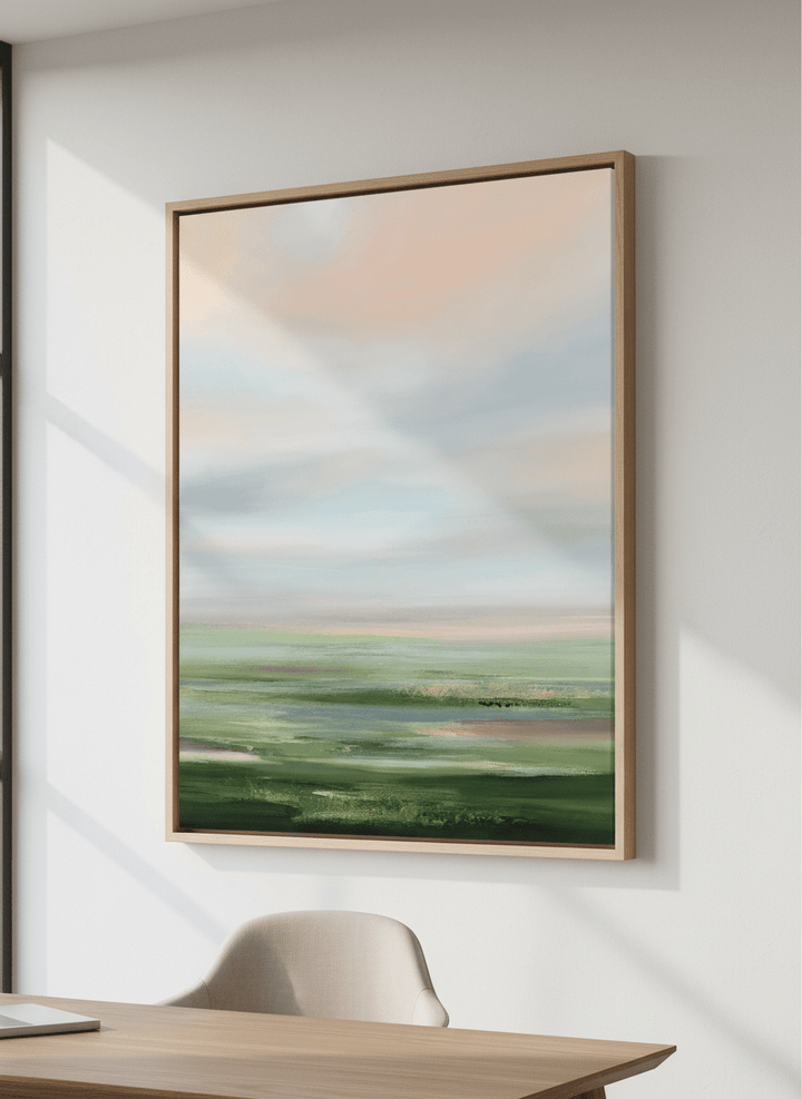 Contemporary wall art featured in a bright modern office workspace