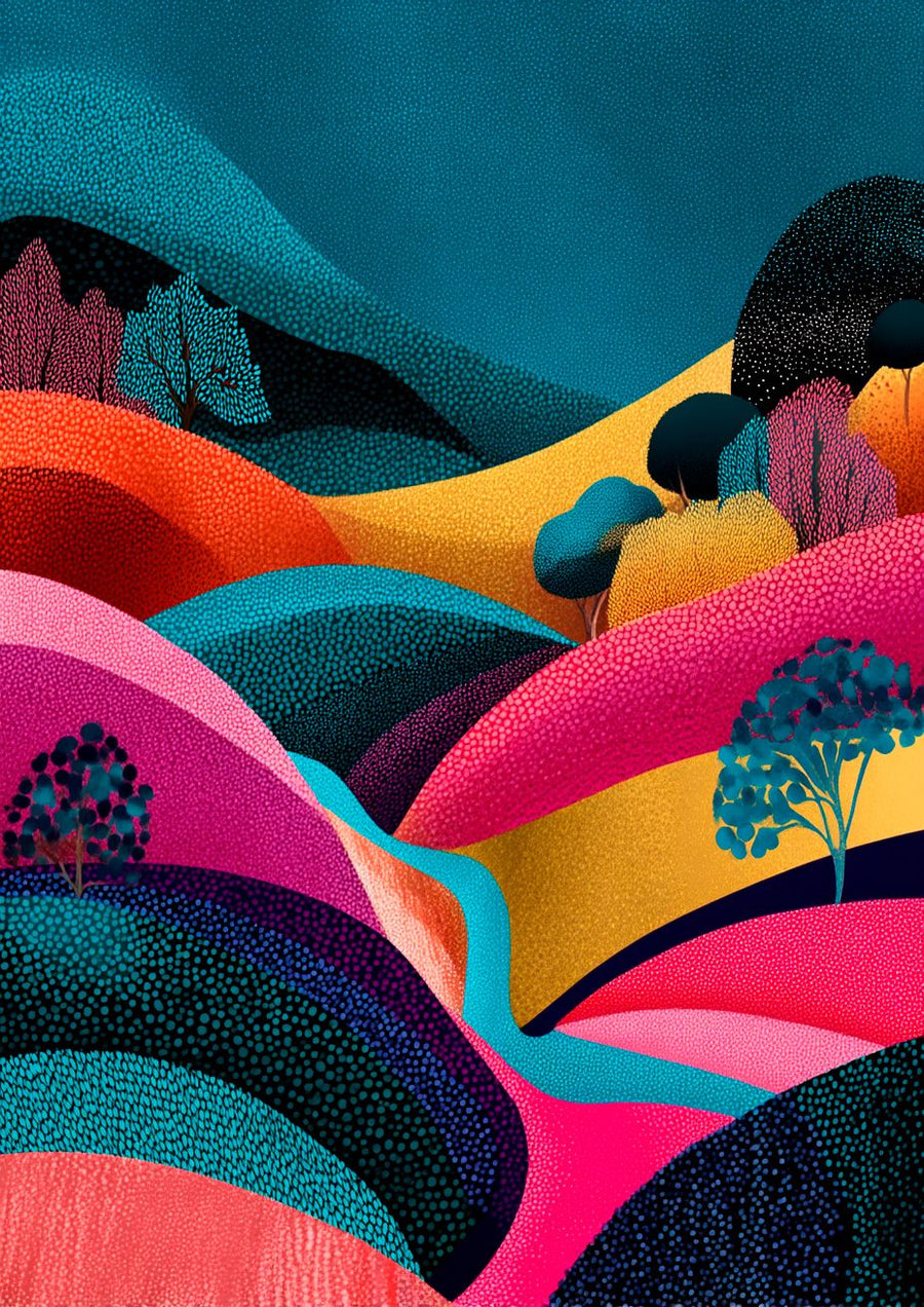 Evening Japanese Hills Pop Art Abstract Print