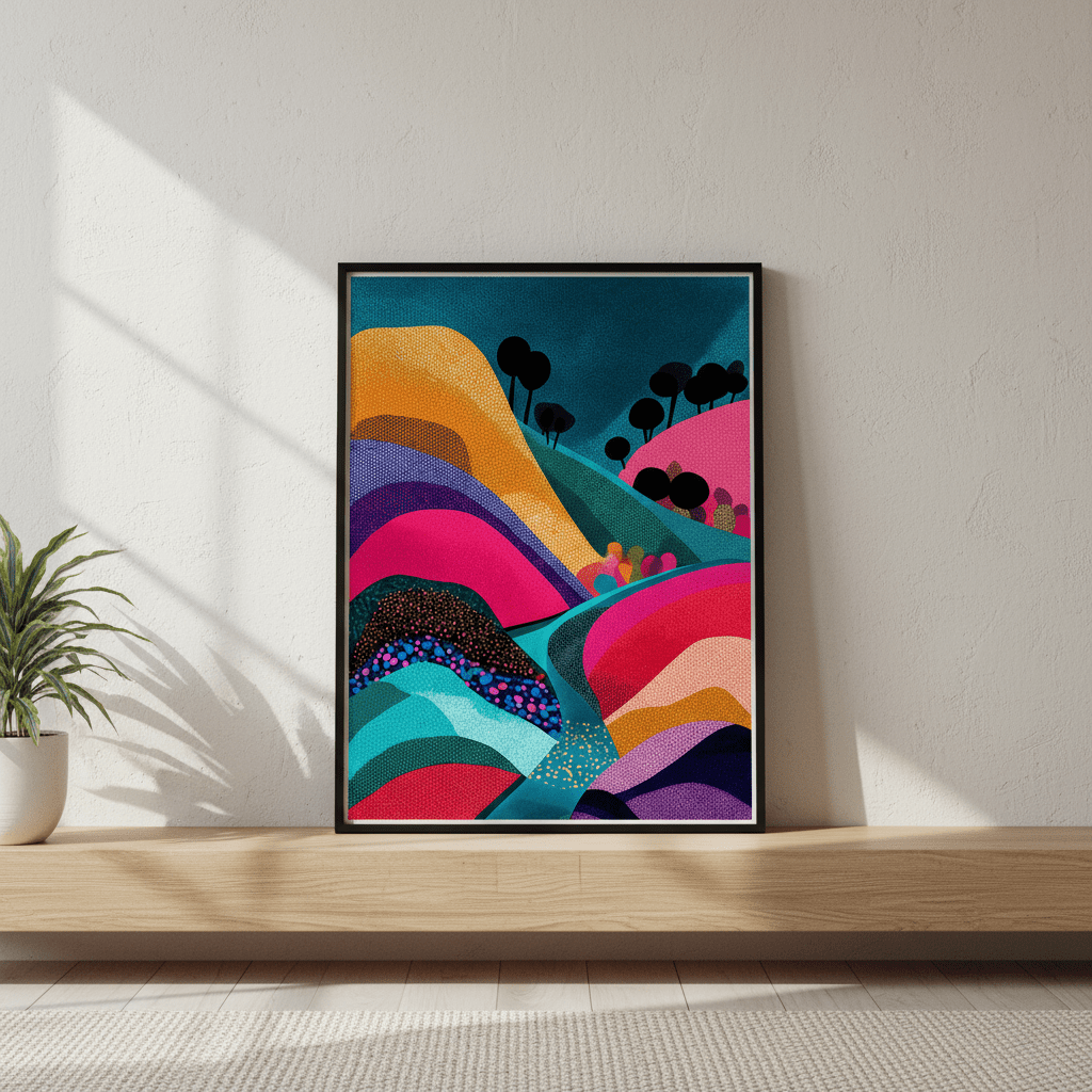Evening River Japanese Hills Pop Art Abstract Wall Art wall - art - picture - poster