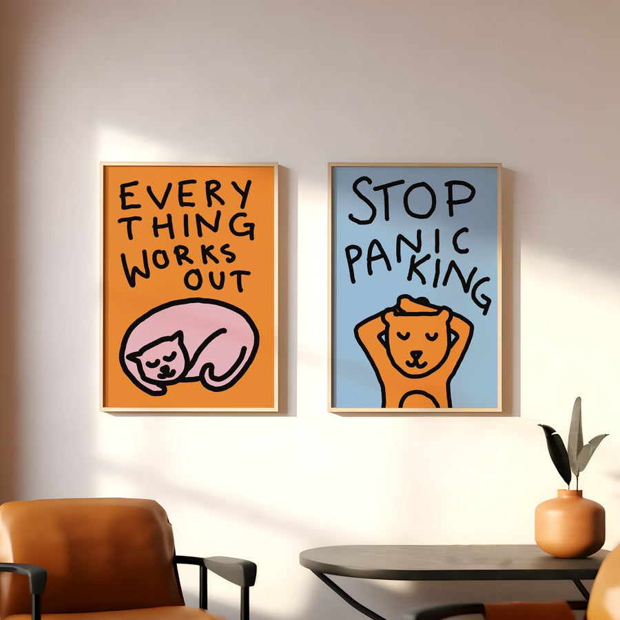 Everything Works Out Cat Pair Sleeping Print by Lucia Sankovic