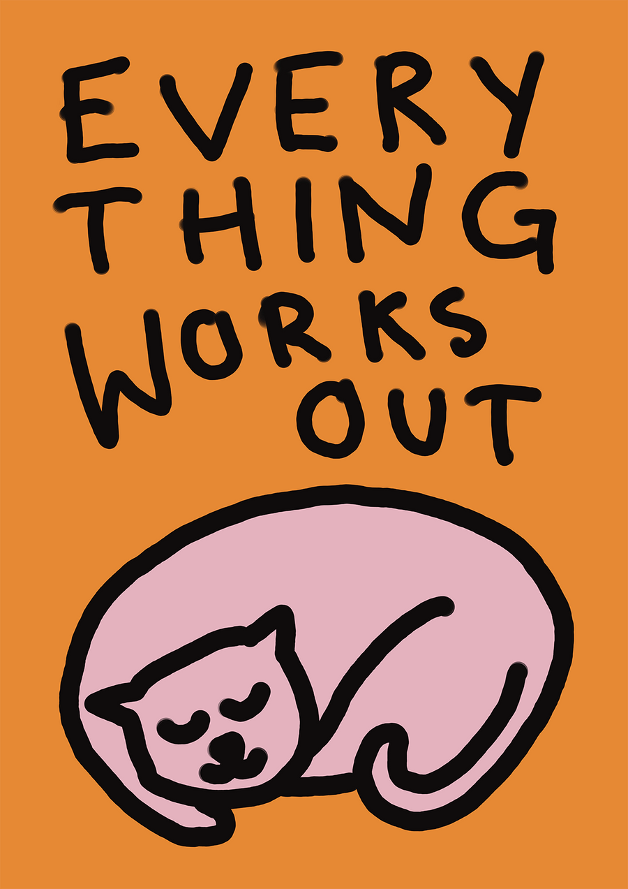 Everything Works Out Cat Sleeping Print by Lucia Sankovic