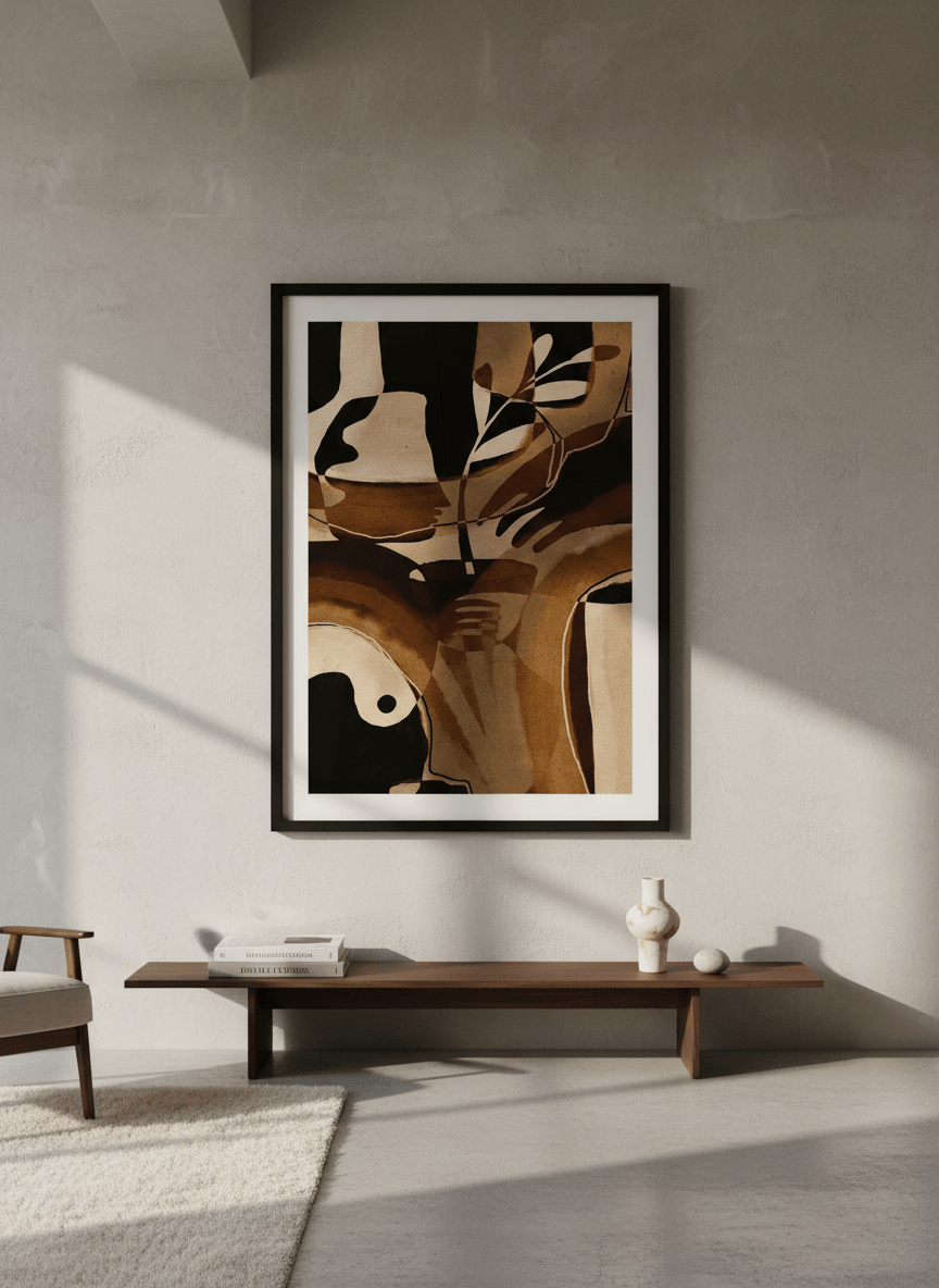 Monumental artwork centred on a feature wall in a luxe interior