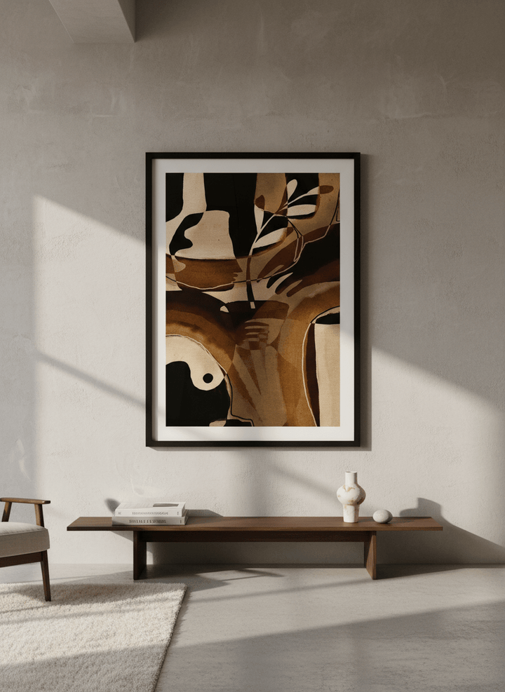 Monumental artwork centred on a feature wall in a luxe interior