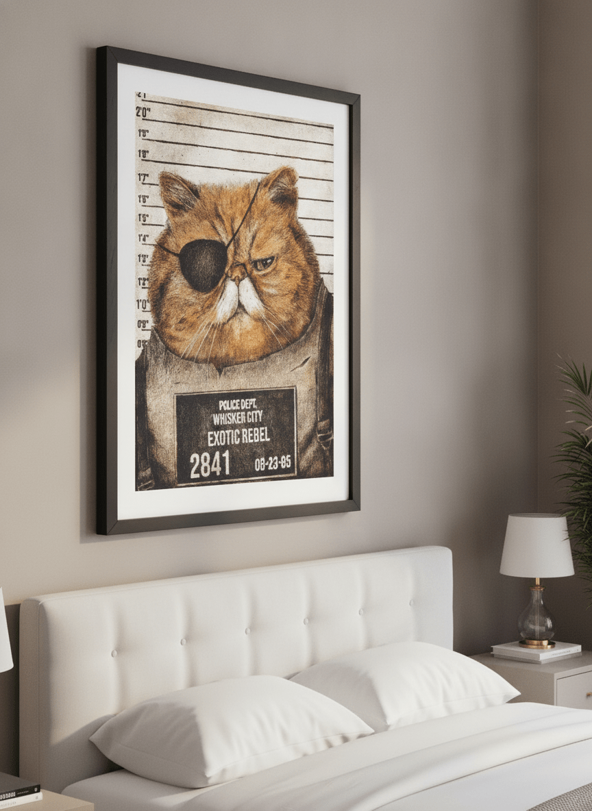 Minimalist artwork displayed in a calm, light-filled bedroom interior