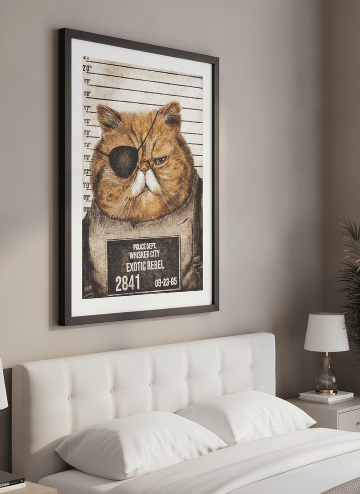 Minimalist artwork displayed in a calm, light-filled bedroom interior