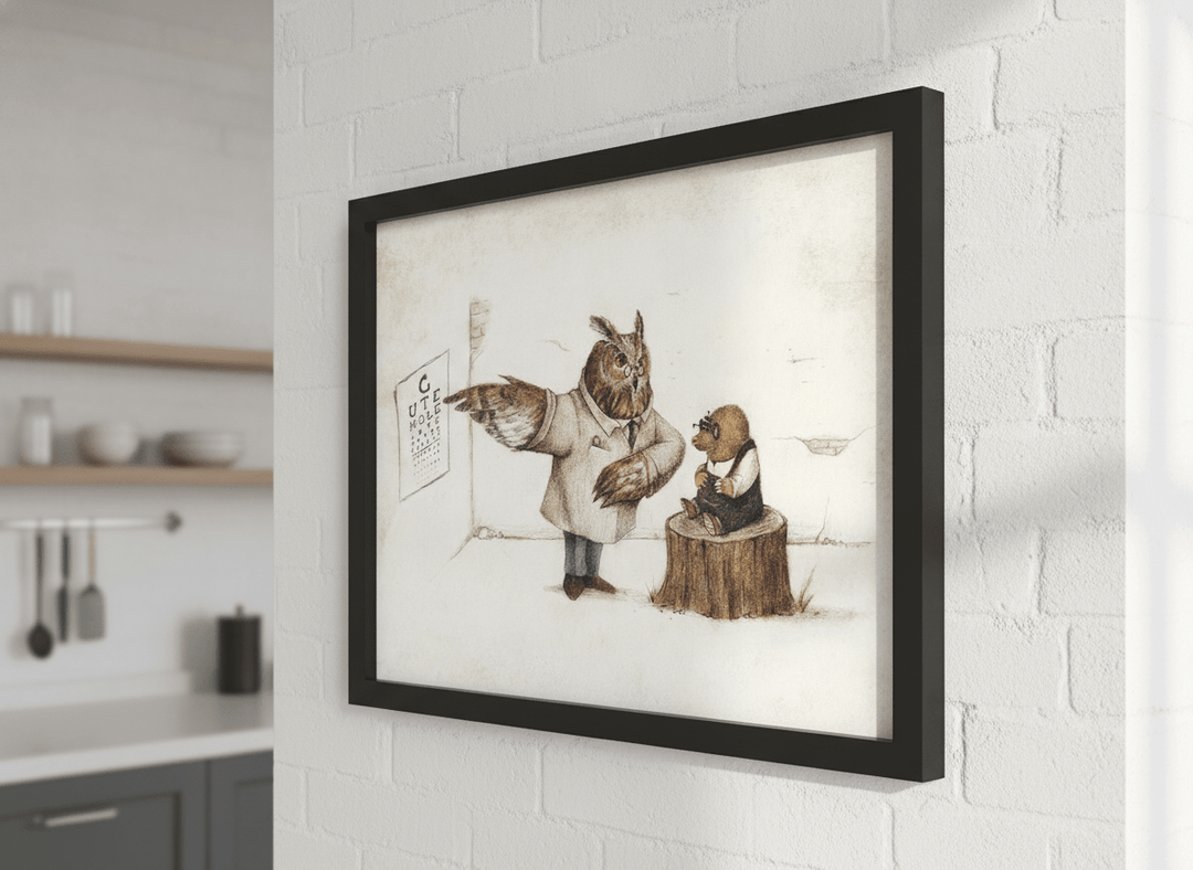 Artwork styled on the wall of a bright modern kitchen