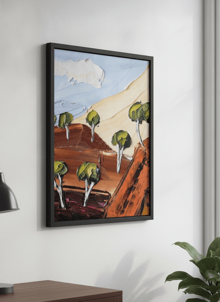 Contemporary wall art featured in a bright modern office workspace