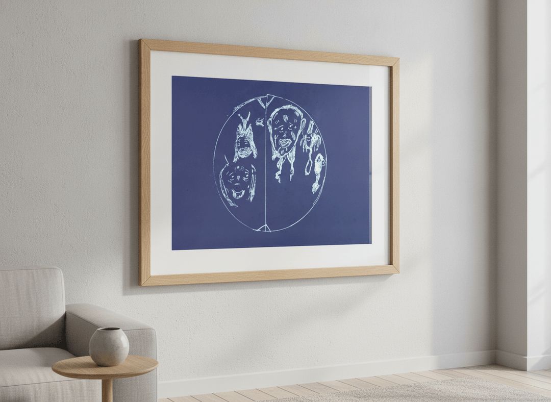Modern wall art styled above a sofa in a neutral living room