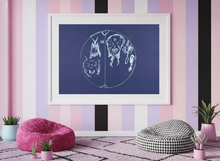 Bold wall art styled in a colourful, eclectic modern home