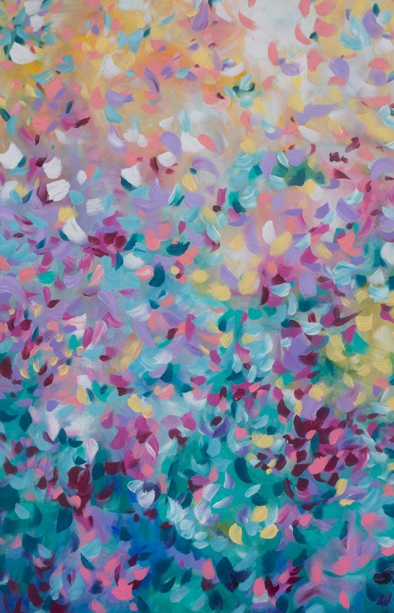 Multicolored abstract pattern with shades of purple, blue, green, and pink. abstract framed