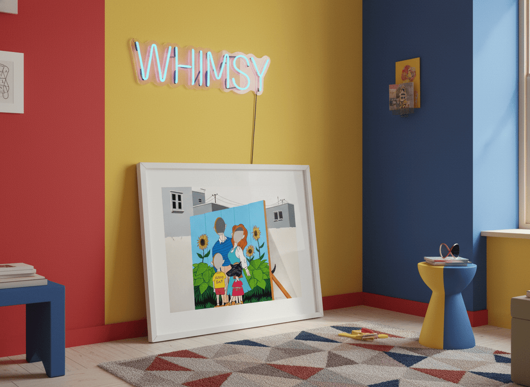 Bold wall art styled in a colourful, eclectic modern home