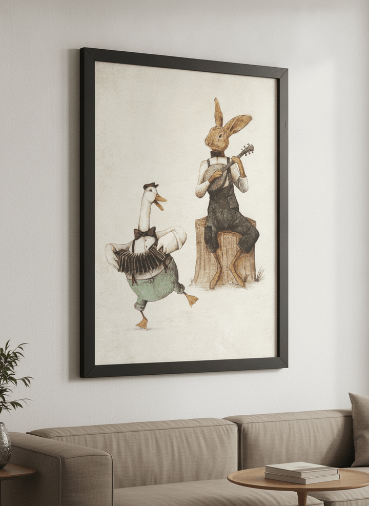 Modern wall art styled above a sofa in a neutral living room