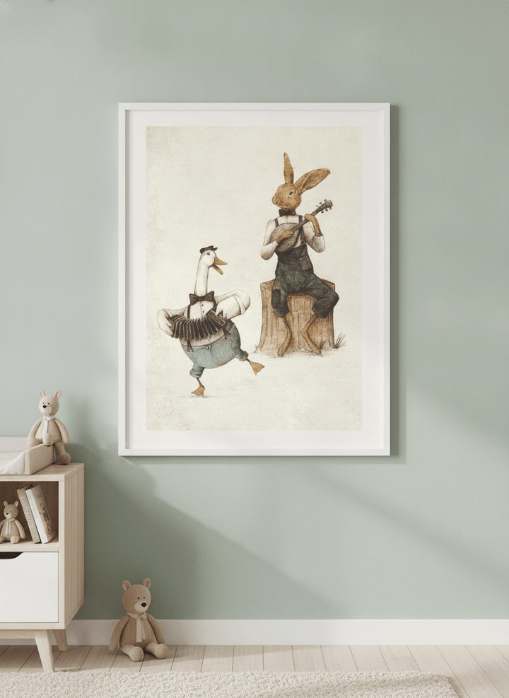Soft neutral wall art styled in a serene nursery with pastel tones
