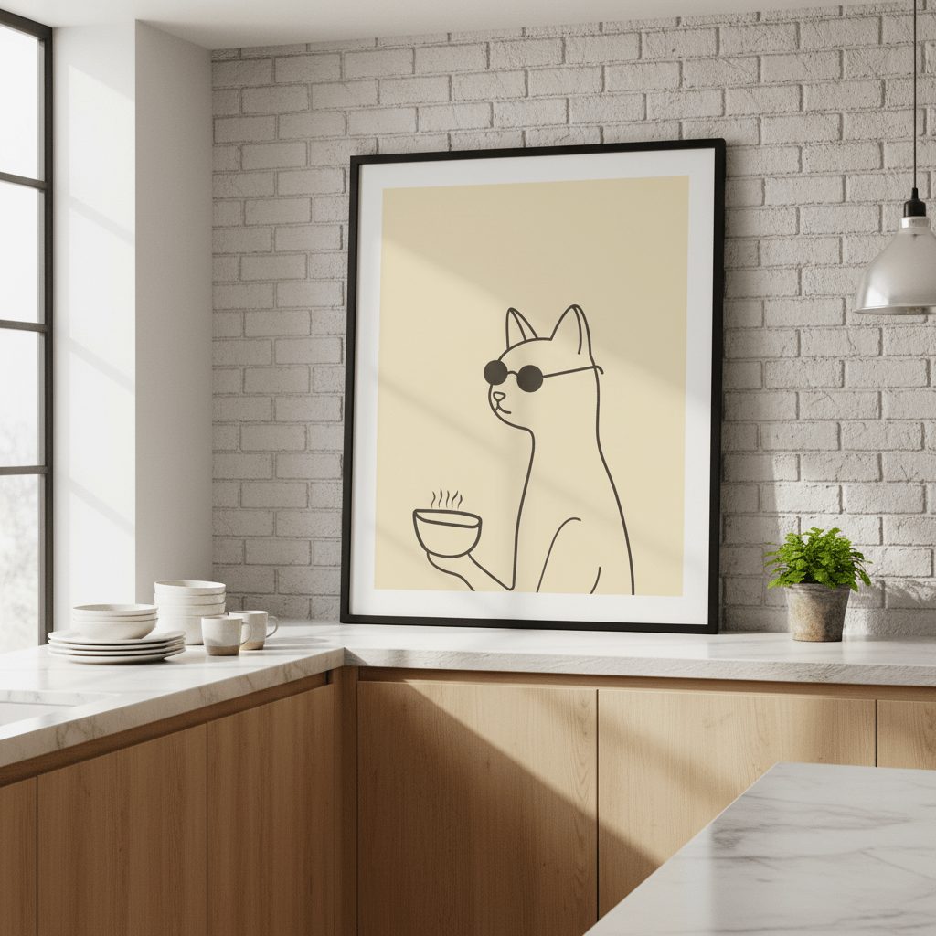 Feline Morning Coffee Feelin' wall - art - picture - poster